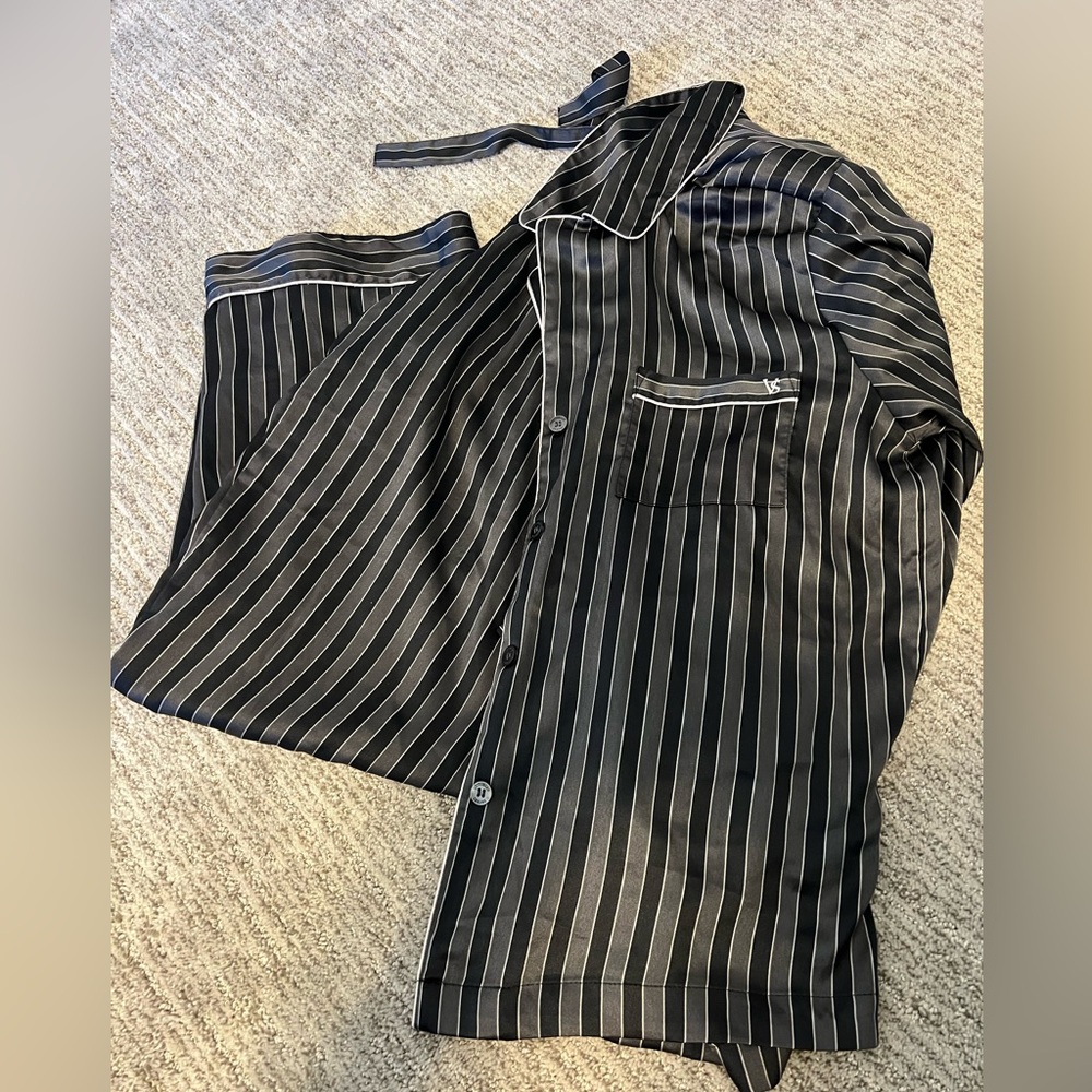 Victoria's Secret black and White Striped Pajama Set medium